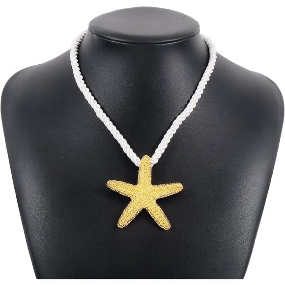 🆕 Women Gold Starfish Pendant Necklace Chunky Braided Rope Choker Big Jewelry - Picture 6 of 8